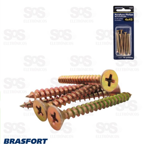 Parafuso Phillips Bicromatizado 4,0 x 45 Cartela Com10 Brasfort 7697