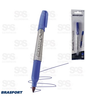 Caneta Marcador Permermanente  Ponta Fina Blister Azul Brasfort 7851